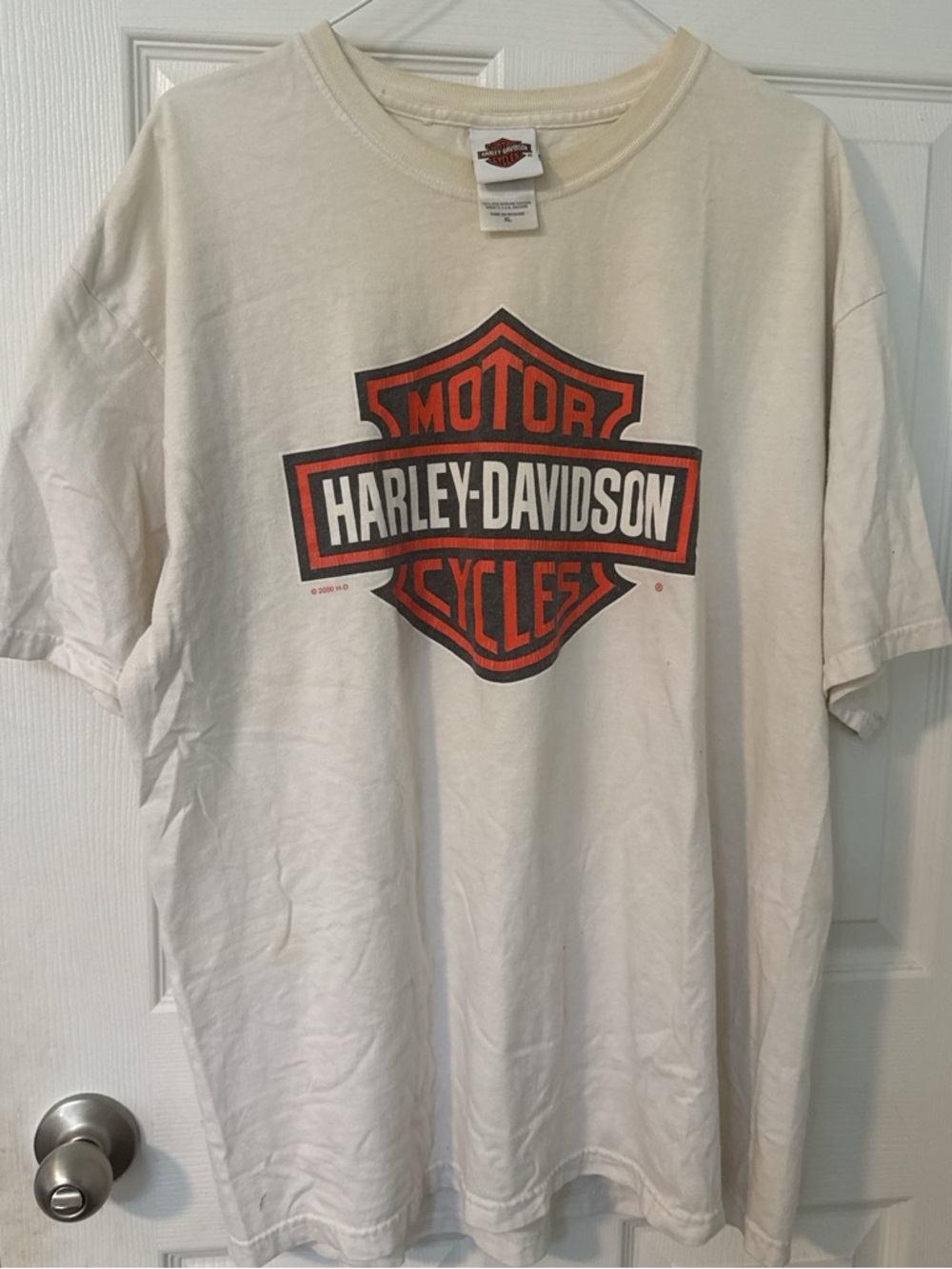 Harley-Davidson White Tee with Orange & Black Bar & Shield Logo